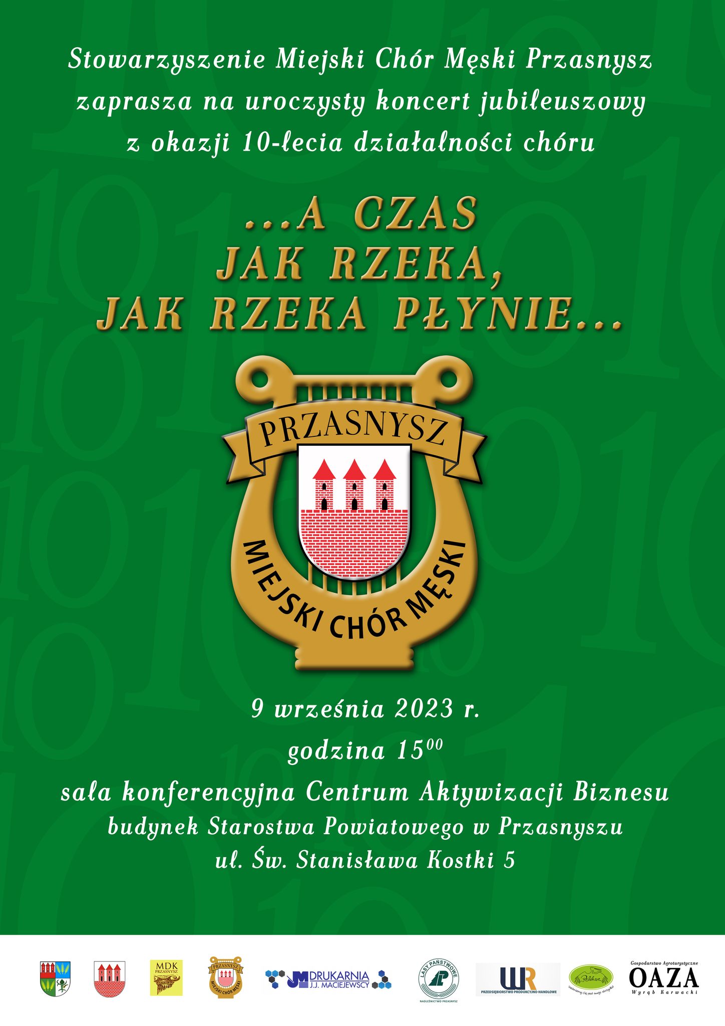 Plakat zaproszenie na koncert Miejskiego Chóru Męskiego w Przasnyszu