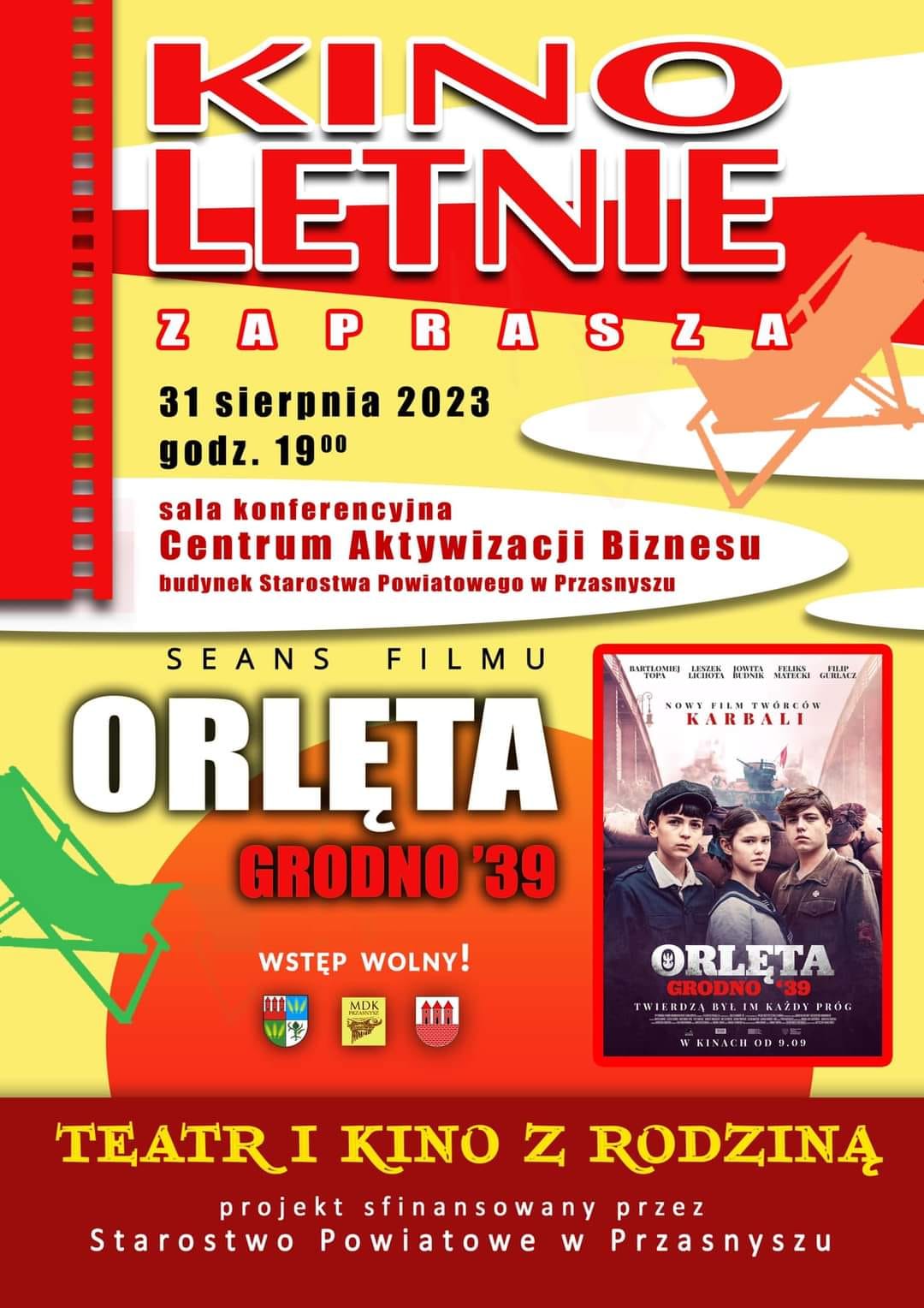 Plakat informujący o seansie kinowym filmu Orlęta Grodno 39'