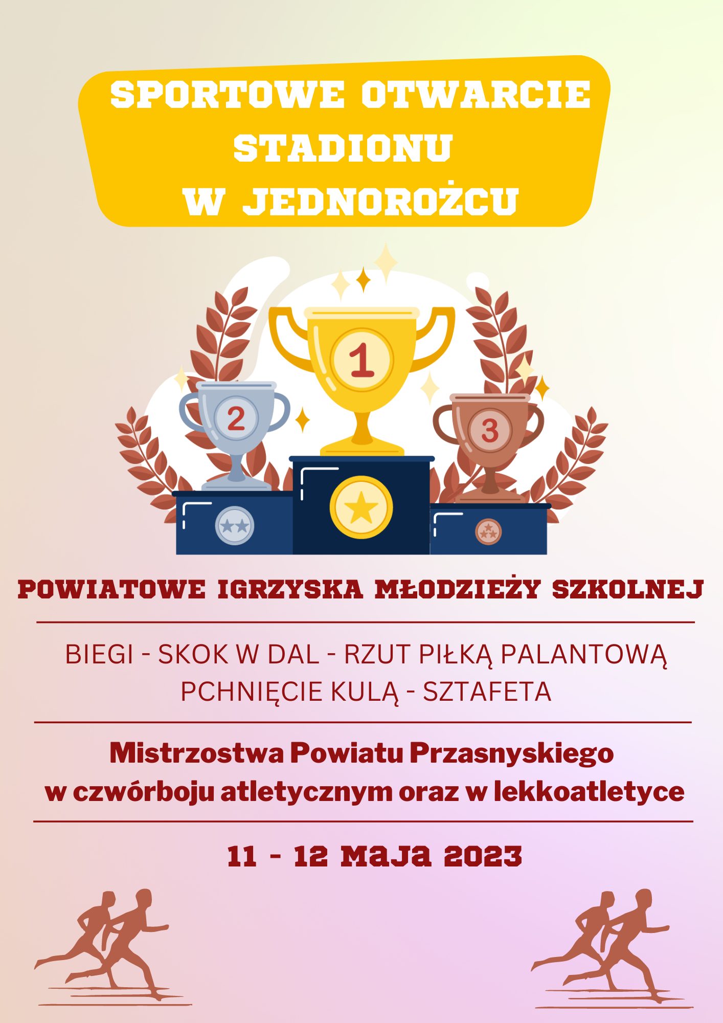 Plakat informujący o sportowym otwarciu stadionu w Jednorożcu. Treść w artykule.